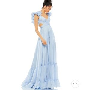 MAC DUGGAL RUFFLE TIERED CUT-OUT CHIFFON GOWN